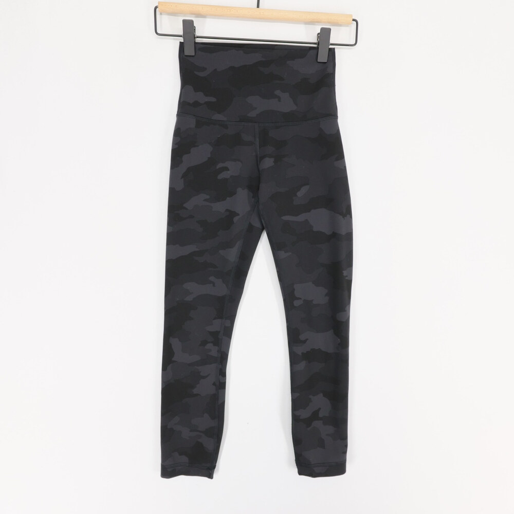 Lululemon Wunder Train Leggings Womens 2 Black Camo High Rise Crop Everlux